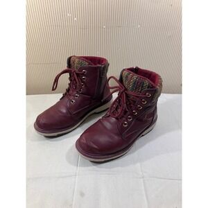 Forever Burgundy Faux Leather Lace Up Winter Boots Women's Size 38 Zip Knit Cuff